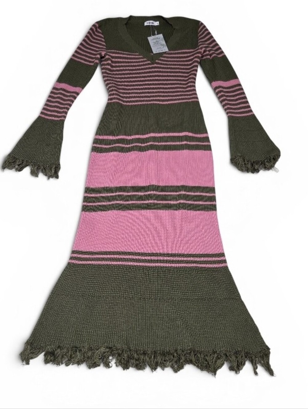 Striped Knit Dress - Olive Green & Pink